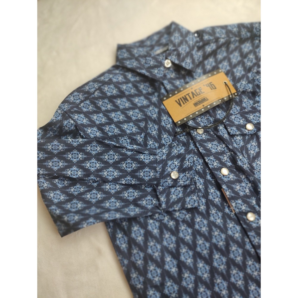 Rock & Roll Denim Kids XS Blue Geometric Print Long Sleeve Western Shirt